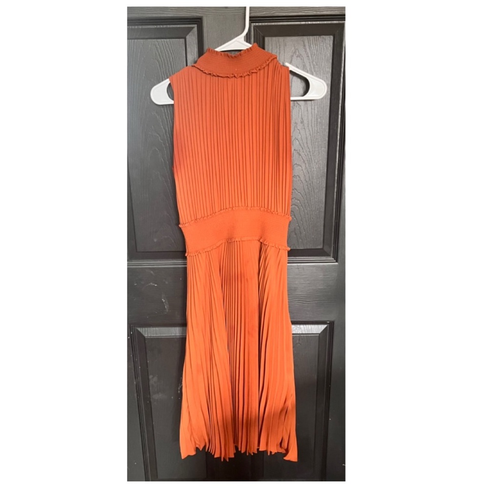 Elegant Orange Pleated Dress